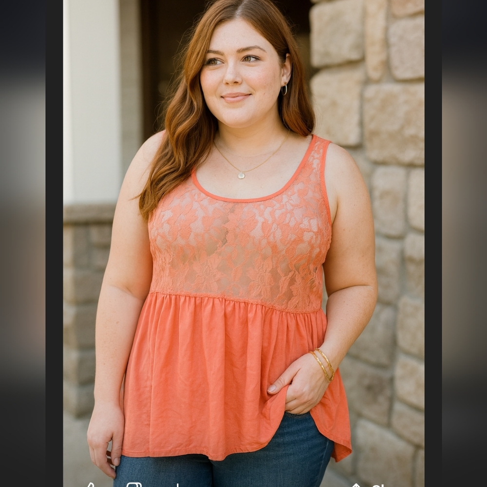 Torrid Salmon Lace Cami Cutout Back